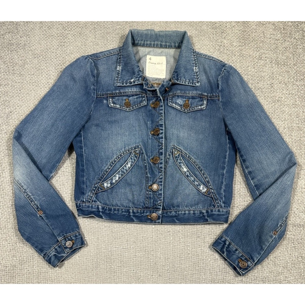 J Crew Denim Jacket Womens 4 Blue Bowery Distressed Jean Cropped Faded Preppy - Picture 3 of 13
